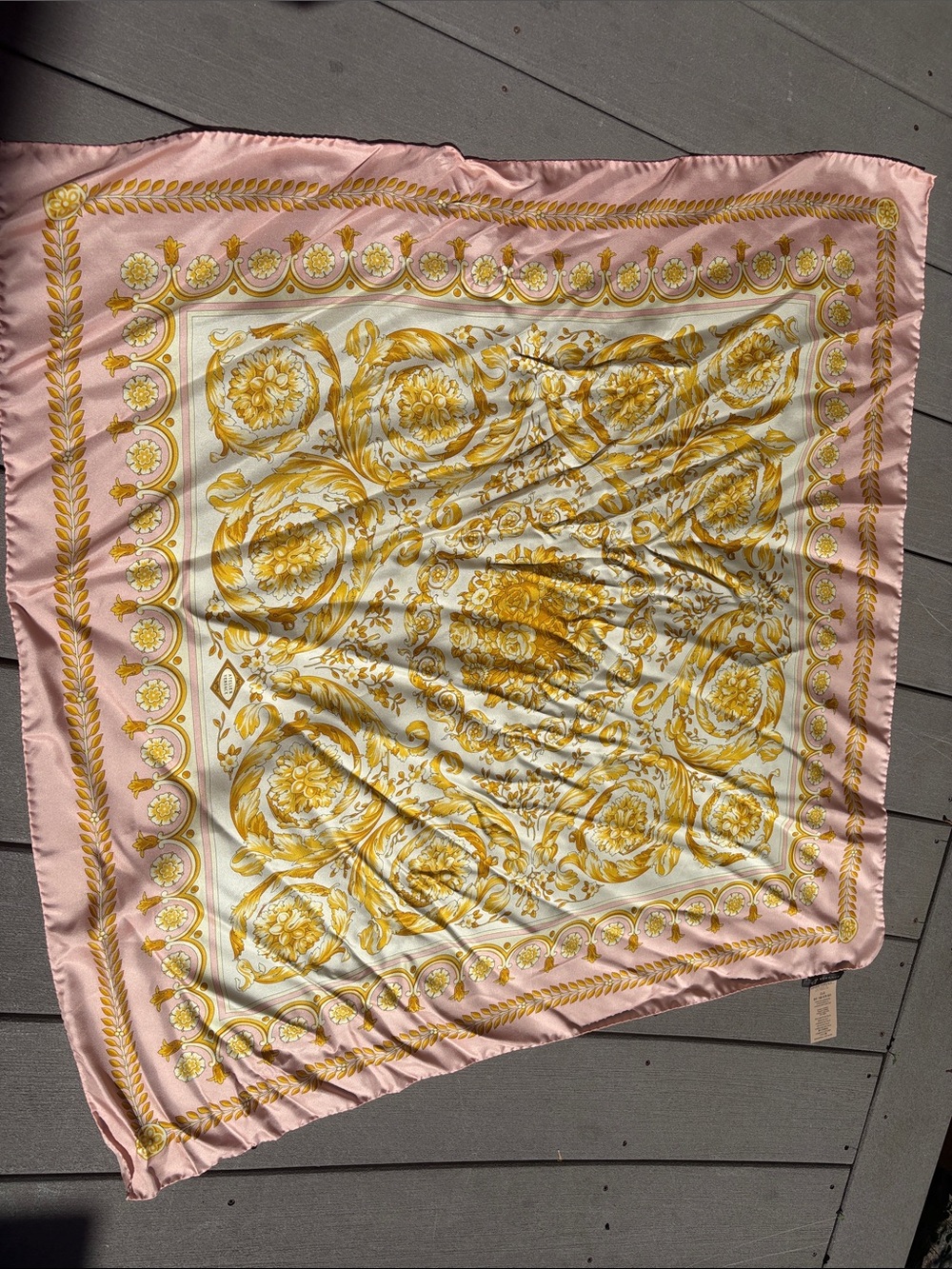 Versace Pink Gold Barocco Silk Scarf